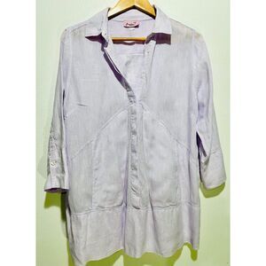 Italy made button up linen shirt tunic long sleeve summer lavender women 8
